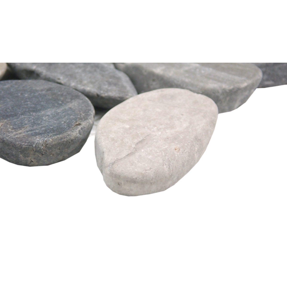 Opuscar Pebbles Honed Mosaic Tile in dark, light, and fair colors, 12x12 size, made from natural pebbles with a honed finish